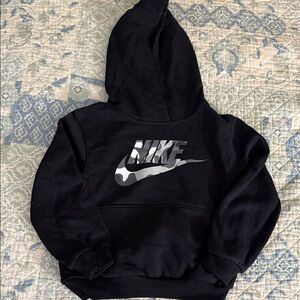 Nike Kids Black Hoodie with Silver Logo